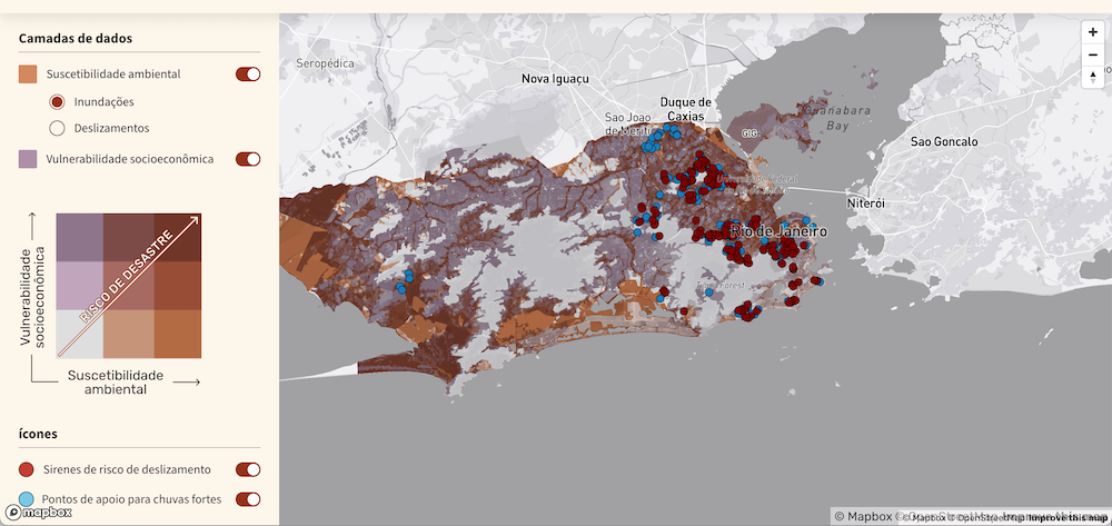 Mapa de risco climático no Rio de Janeiro